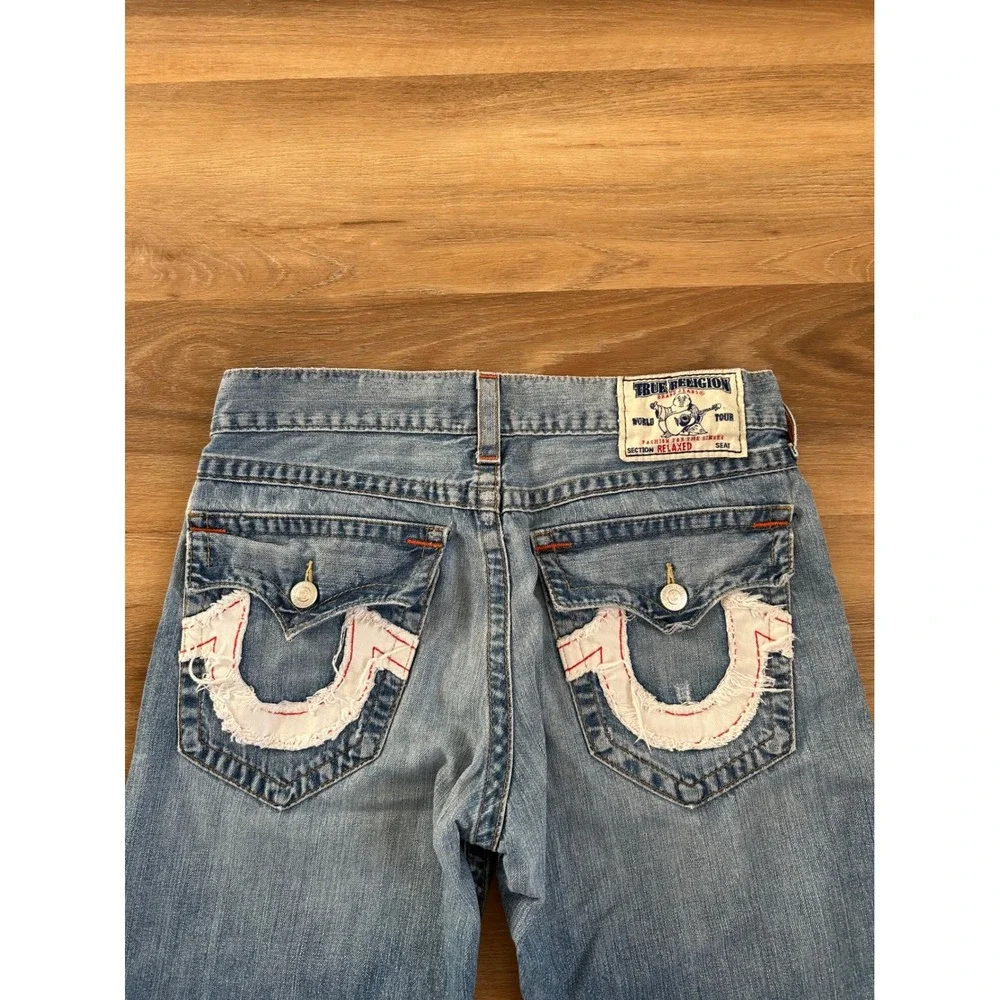VTG y2k True Religion straight leg lightwash denim jeans horseshoe flap pocket‎
